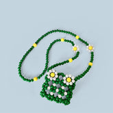 Mini sac tissé à la main avec finition perlée Petit sac frais à fleurs Petit sac messager à clés et rouge à lèvres